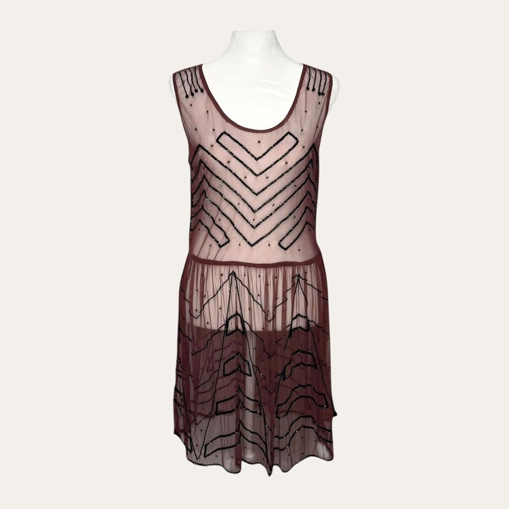 Free People Beaded Mesh Drop-Waist Dress Size Medium